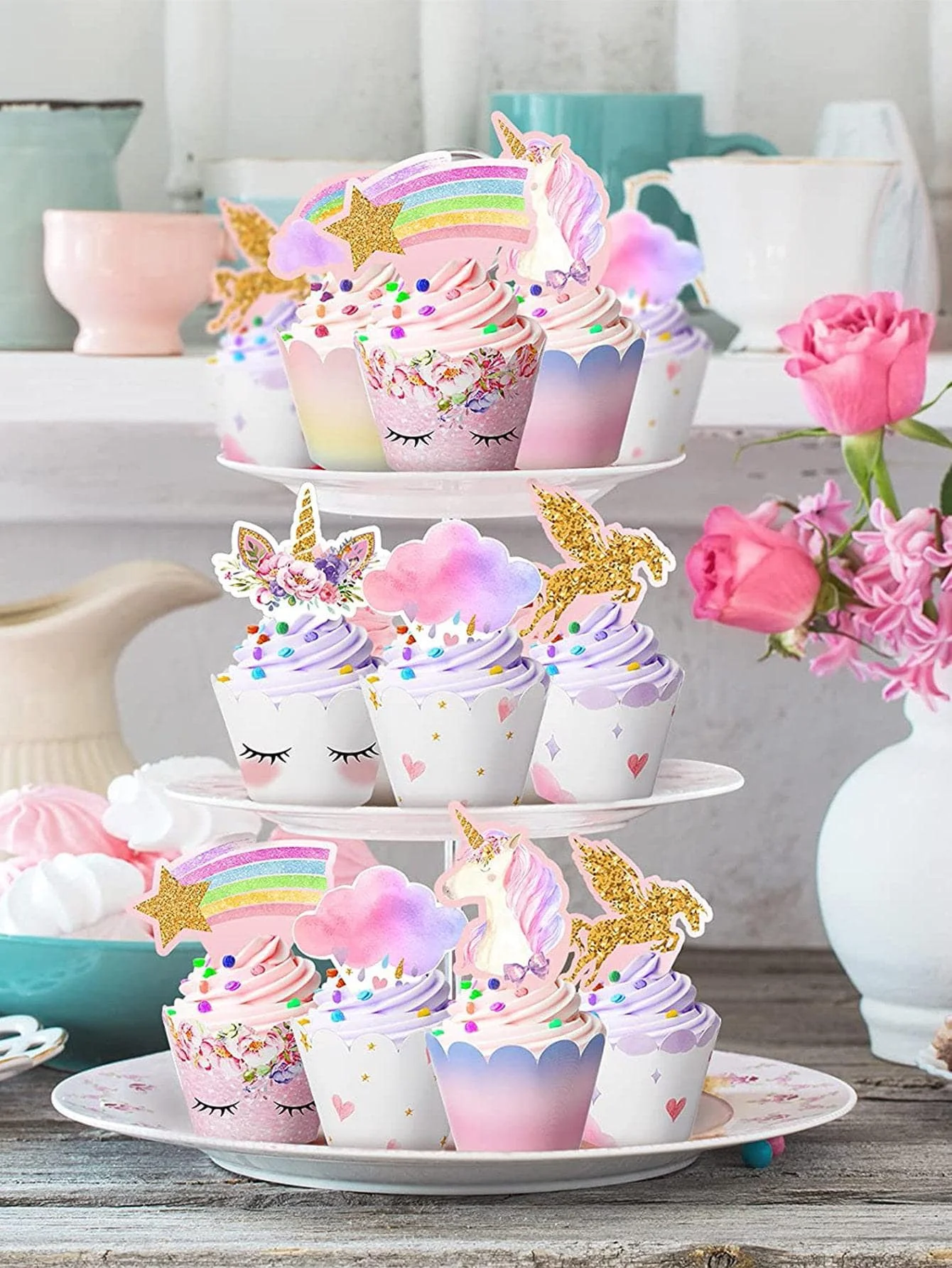 18 unicorn cake plug-in-18 cupcake decoration, unicorn theme cake decoration, cake decoration