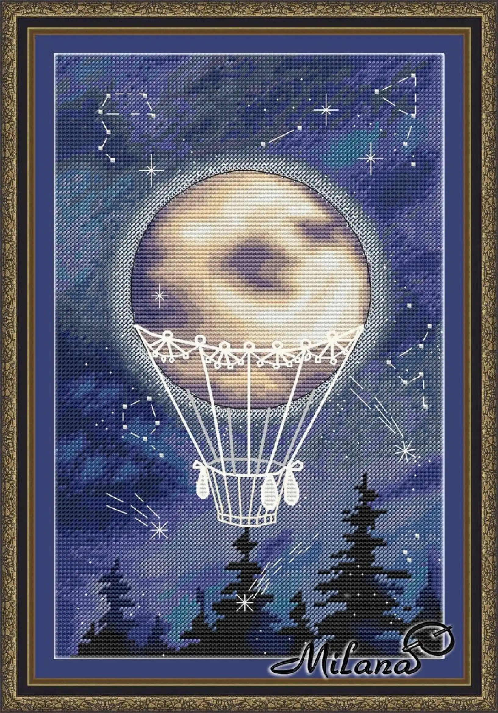 Cross Stitch Kit Starry Sky Hot Air Balloon 27-37 28ct 32ct 14ct Metallic fabric  Cloth hand Embroidery Material Kit