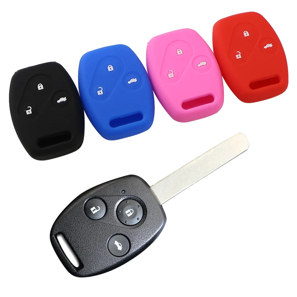 Silicone Key Case Cover for Honda Civic Accord VII Crv Frv Insight Shuttle Stream Jazz Keyless Protector Keychain 3 Buttons