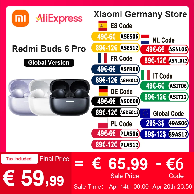 Xiaomi Redmi Buds 6 Pro Global Version audio dimensionale integrato Hi-Res Audio con LDAC fino a 55