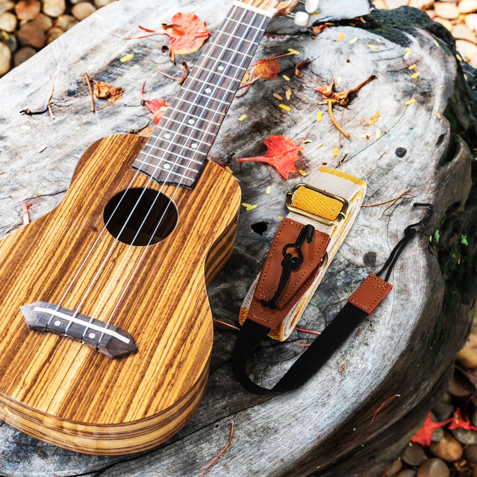 

1pcs Ukulele Strap No Drilling Adjustable Length Portable OrangeYellow Plaid Suitable for All Sizes Beginner Friendly
