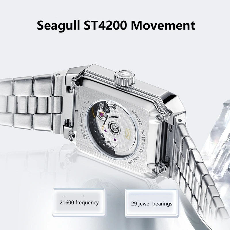 Seagull Watch for Women Square Silver Wrist Watches Fashion Watches Ladies Automatic Mechanical Watches Clock Montre Femme 6169L