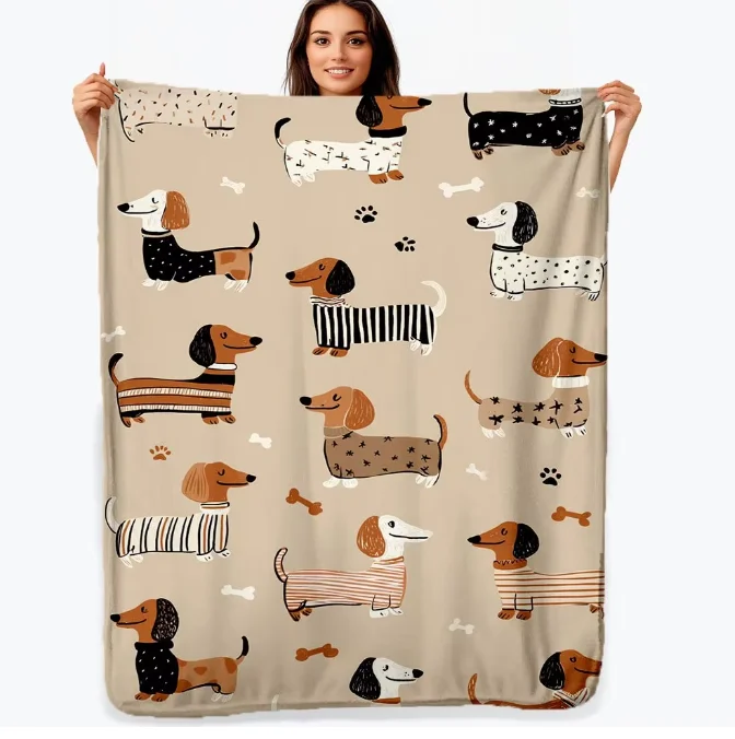 

Фланелевое одеяло с принтом таксы – коричневое, черное и белое, с удобным рисунком собак, для дома или путешествий, подходит для всех сезонов