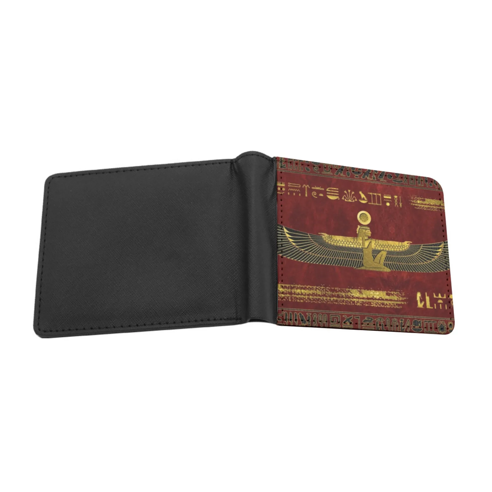 Golden Egyptian God Ornament On Red Leather Leather Men Wallets Credit Card Holder Purse Black Wallet Egypt Egyptian Pharaoh