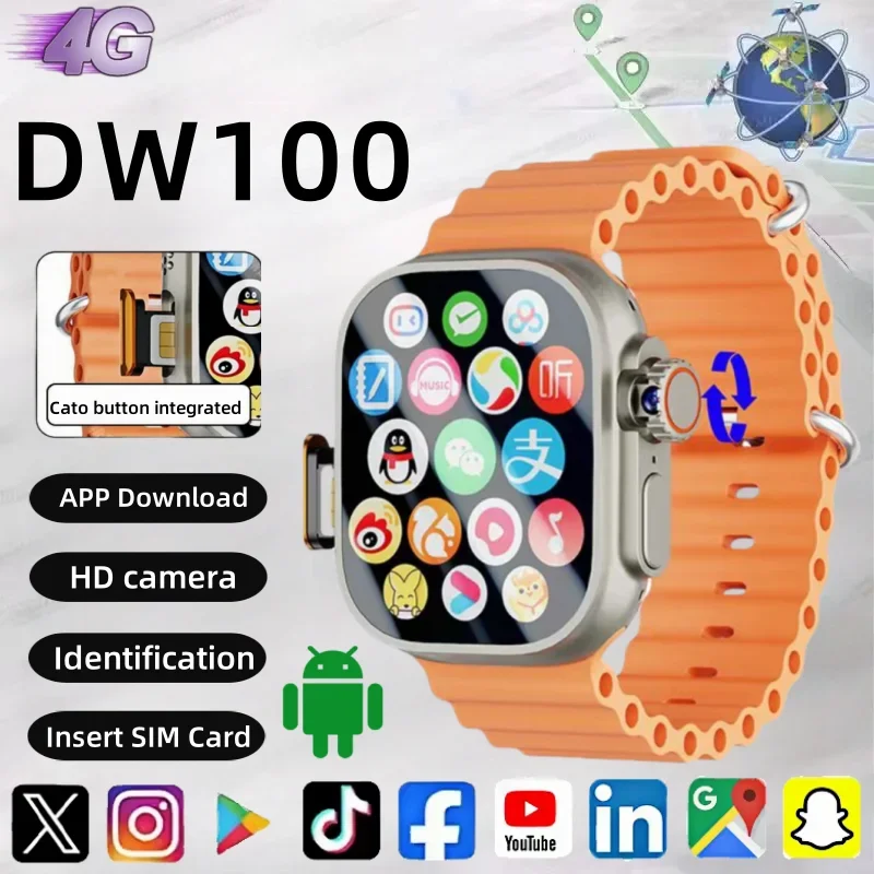 

Умные часы DW100 Android 10.0 180 ° Вращающаяся камера Bluetooth GPS WIFI 2,29 дюйма 490*580 Amoled мужские умные часы