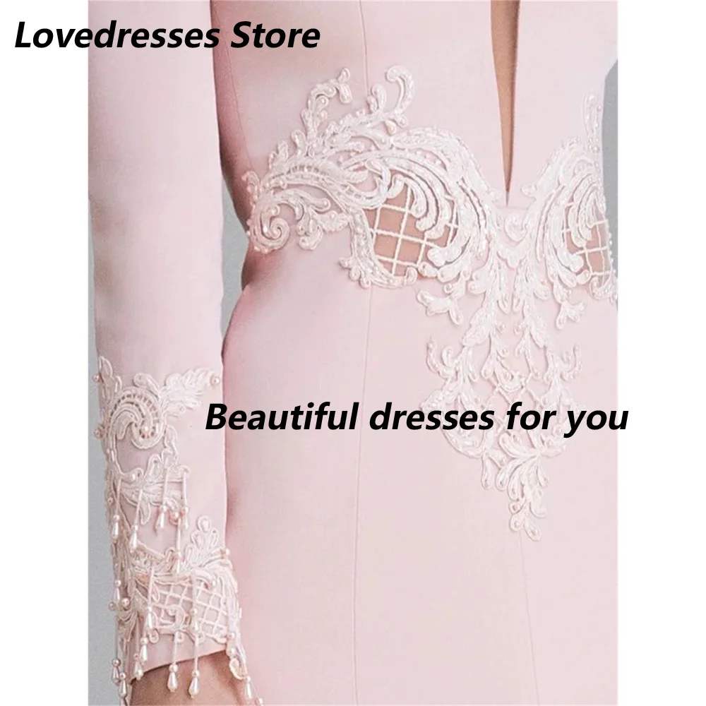 Customized Deep V Neck Evening Dresses Long Sleeves Mermaid Prom Dresses Applique Tassel Formal Party Dresses image 2