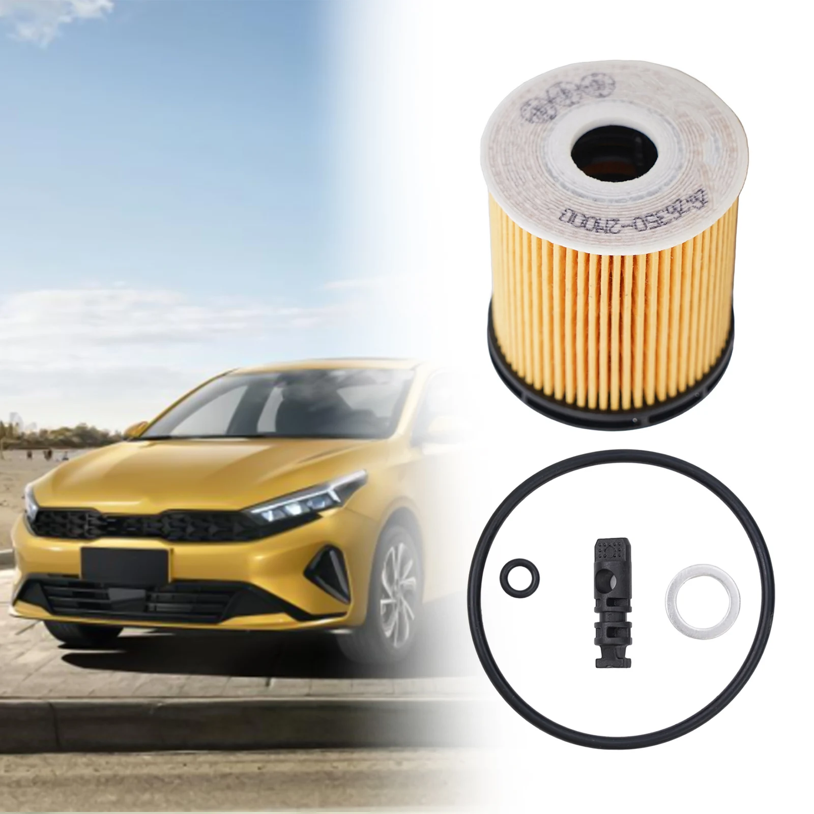 Filtro de Aceite para Auto K3 para Rio 1.6L, Kit de Filtro de Aceite para Motor 26350-2M000 263502M000, Plástico, Goma, Papel de Filtro y Cartón de Filtro