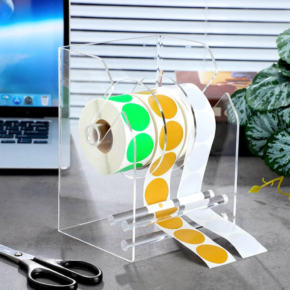 Acrylic Sticker Dispenser Holder For Office Stationery Desktop Storage Rack Labels Organizer Worktable Stand Case