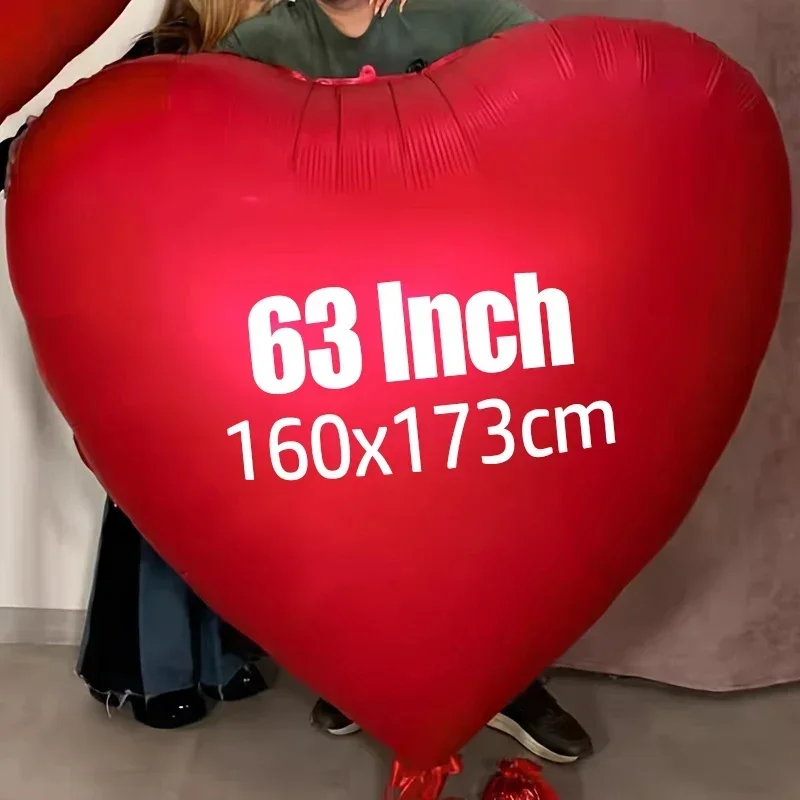 63Inch Large Love Balloons Giant Aluminum Film Red Heart Shaped Balloons for Birthday Valentine's Day Wedding Party Decoration