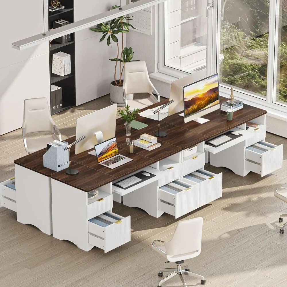 Escritorio para computadora con bandeja para teclado, escritorio de oficina de 59 pulgadas con 4 cajones, escritorio moderno para oficina en casa con cajón para archivos