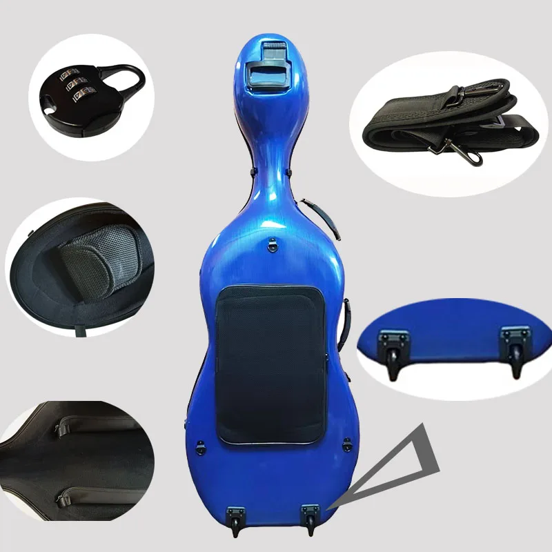 With Score bag Carbon Cello Case 4/4 7/8 3/4 1/2 1/4 Carbon Fiber Reinforced Multi-color Waterproof Cello Box Cello Accessary