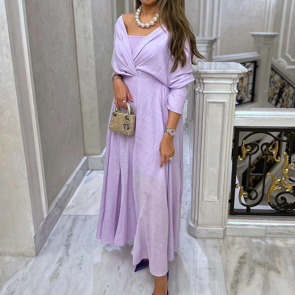 

Customized Elegant Off The Shoulder Chiffon Evening Dress Modern A-Line Ankle-Length Square Neck 3/4 Sleeves Vestidos De Fiesta