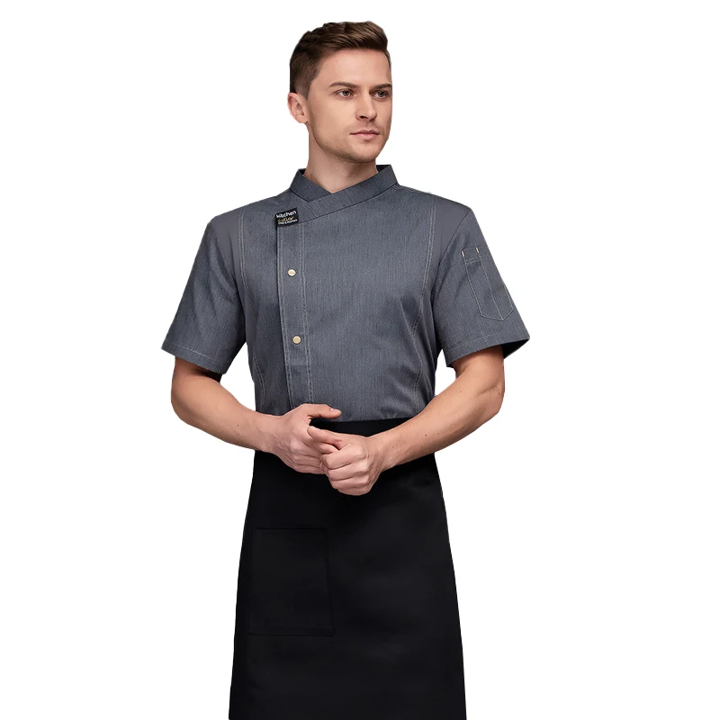 Gray Catering e Cozinha Camisa para Restaurante, Chef de Cozinha, Uniforme de Trabalho Baker, Roupas de Hotel, Cozinheiro Jacket, Macacão Café Garçom