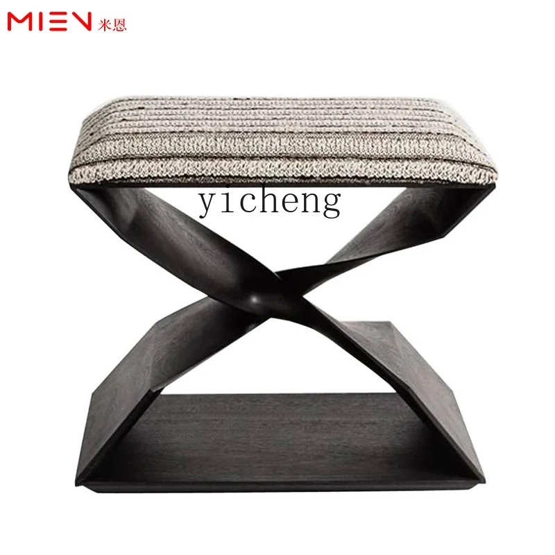 XL lamb cloth light luxury living room low stool bedroom dressing stool metal shoe changing stool