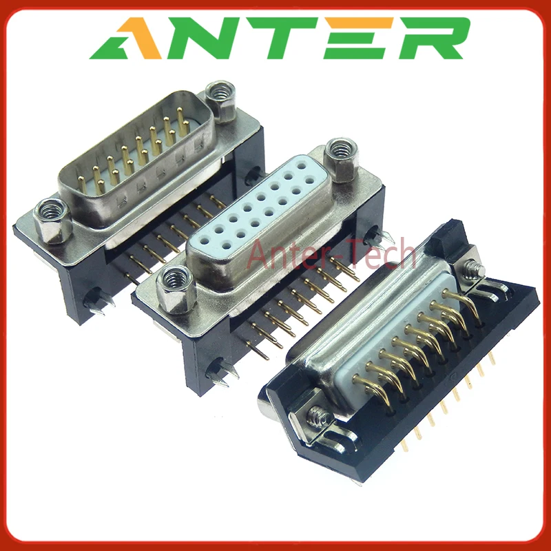 2PCS DR15 DB15 gold-plated D-SUB pins, 2 rows of pins, 3 rows of pins, 15-pin female and male PCB VGA mounting socket connector
