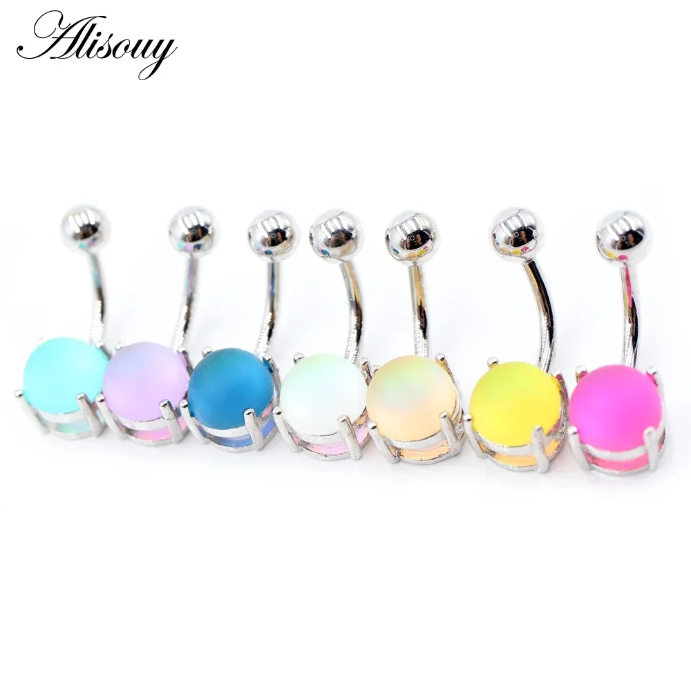 Alisouy, 1 pieza, anillo Sexy para ombligo y ombligo para mujer, barra de acero inoxidable, Color caramelo, bola de resina esmerilada, Piercing para chica, joyería para el cuerpo