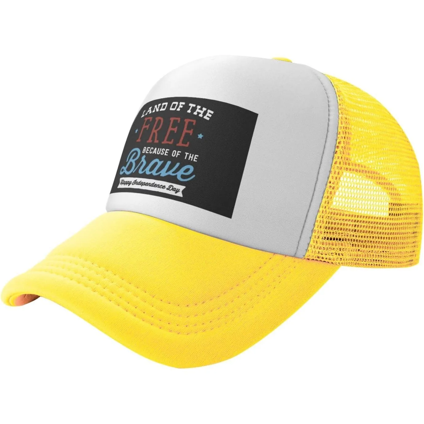 Land-of-The-Free-Because-of-The-Brave-Trucker-Hat-Unisex-Polyester-Mesh-Baseball-Snapback-Cap-Casual