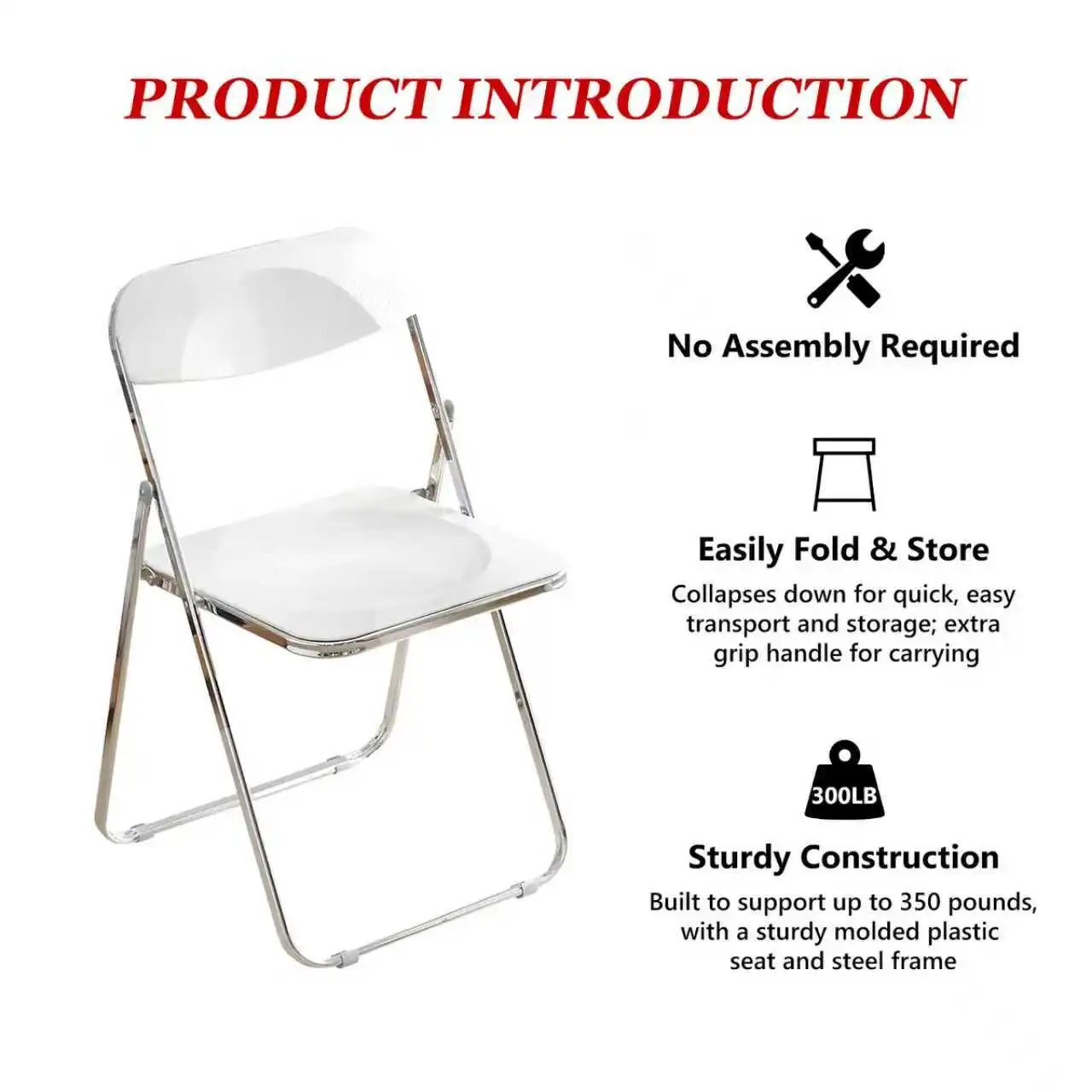 6Pcs Modern Transparent Folding Office Chair, Acrylic Ghost Chair, Stackable Conference Seat for Home Office