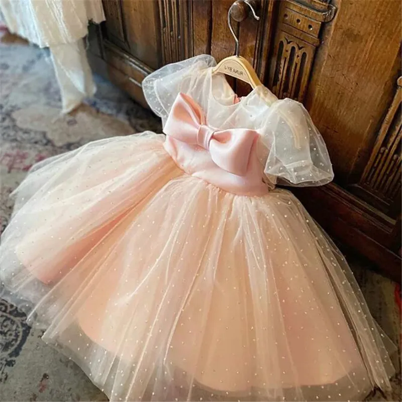 

Fluffy Pink Baby Girl Dress Sheer Neck Tutu Outfit Fluffy Little Princess Birthday Gown Flower Girl Dress 12M 24M 3T 6T 10T