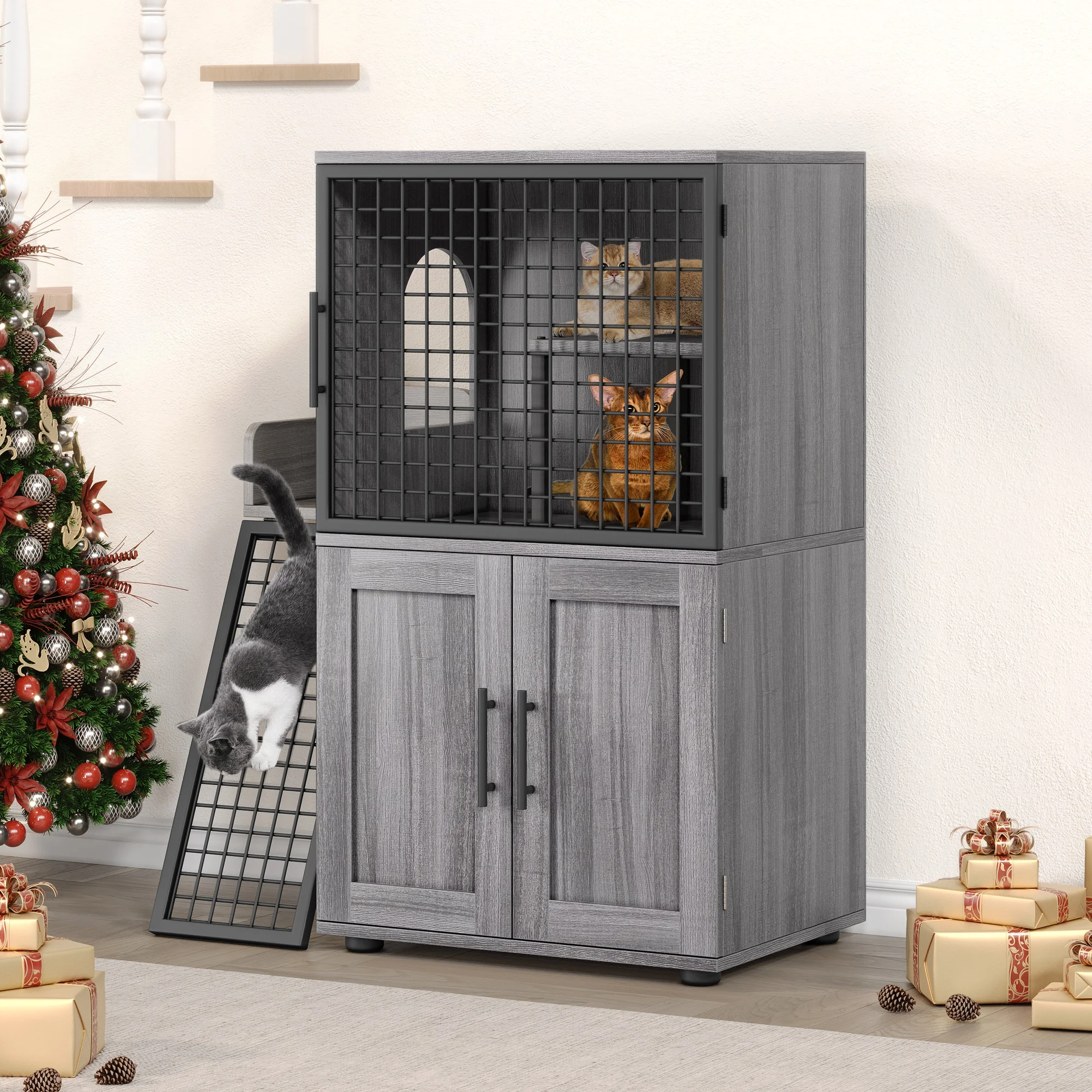 Double-Tier Cat Litter Box Enclosure 3