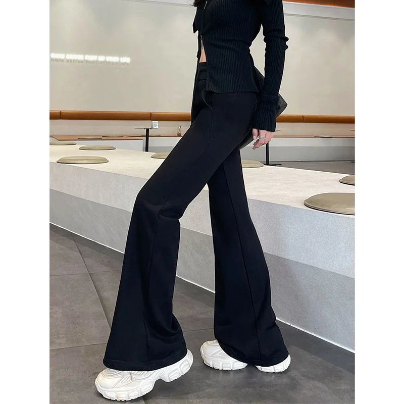 Hoch taillierte Horn-Herbst- und Winter-Neue drapierte, schmale Hose mit Kordelzug