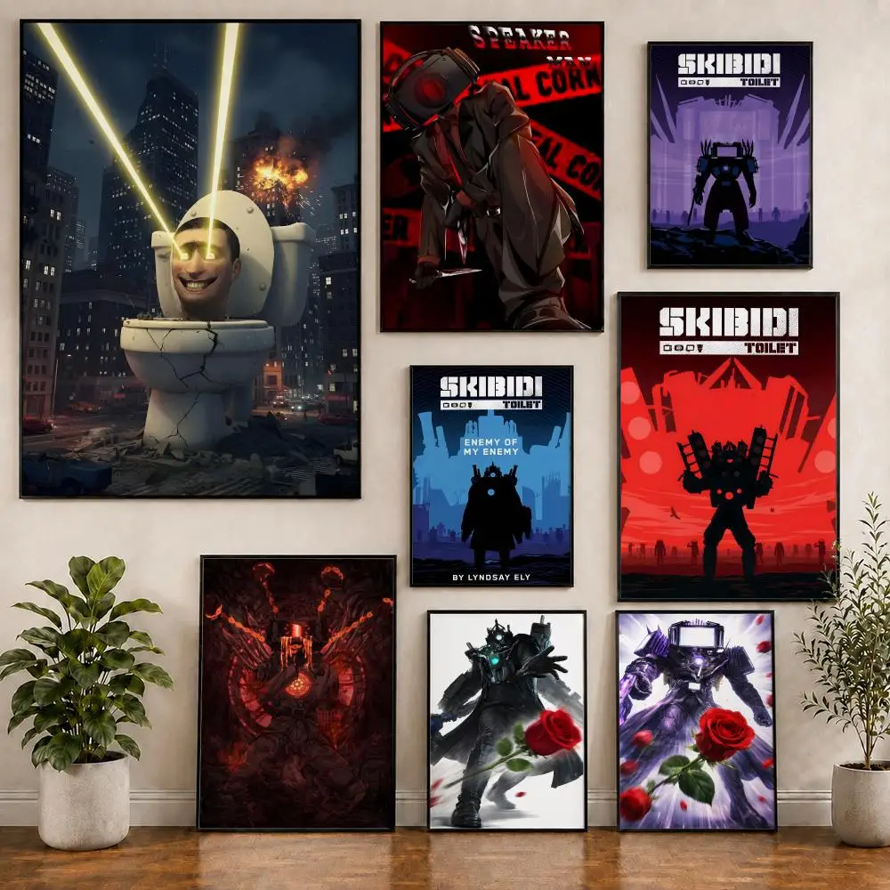 Meme Skibidi Toilet Titan TV Man Poster PVC HD Selbstklebend Modernes Poster Heim Büro Wohnzimmer Esszimmer Wanddekoration
