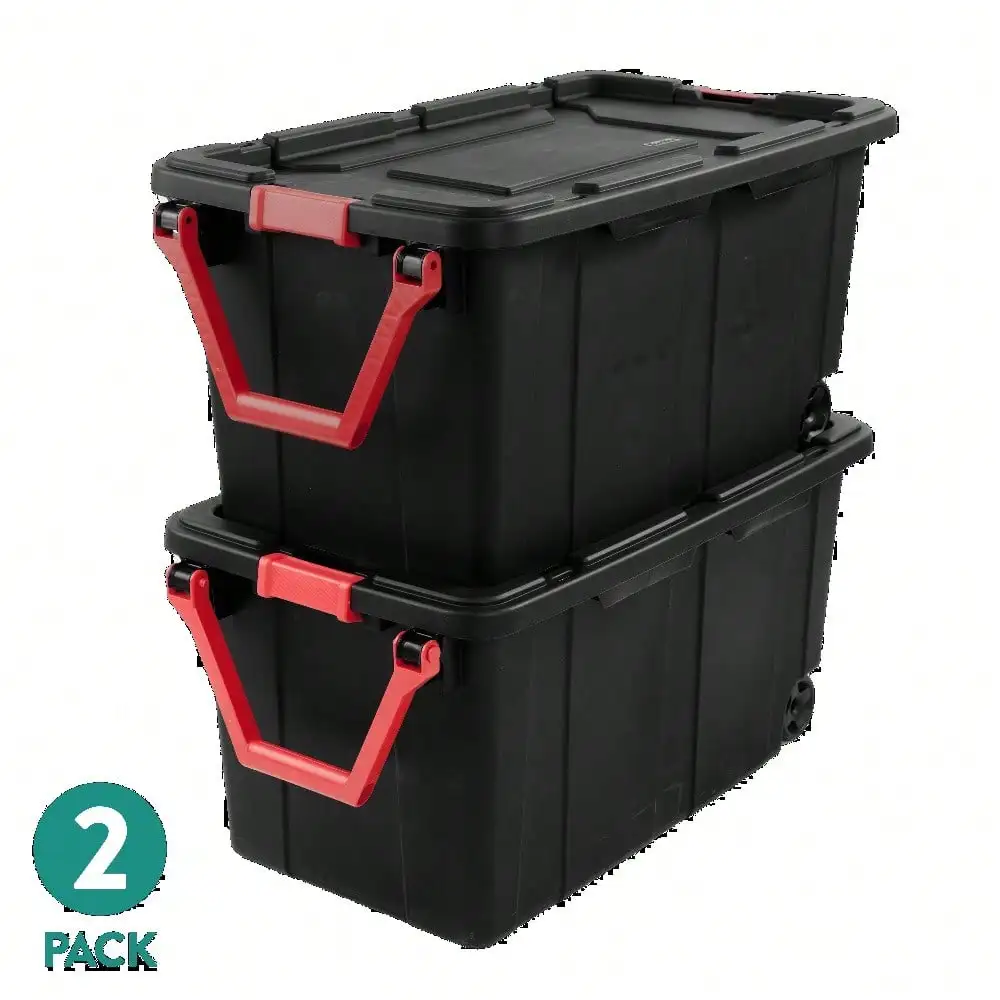 2 Pack 40 Gallon Wheeled Plastic Storage Bins Green Heavy Duty Rolling Storage Containers With Latch Lid Pull Handle Stackable Storage Tote Trunk For Garage Basement Home Organization Gift view 7
