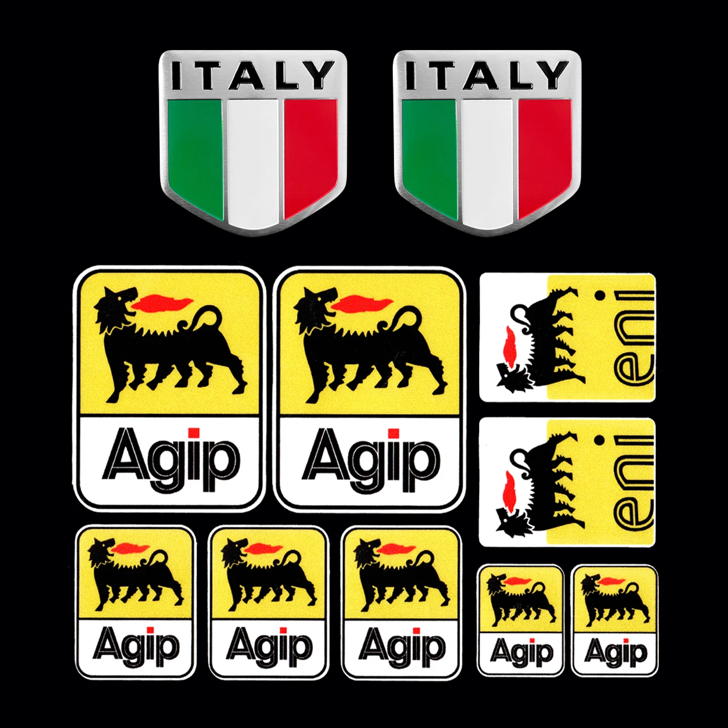 Pegatina reflectante AGIP para motocicleta con 2 pegatinas de aluminio, accesorios para Moto Scooter, para Ducati Aprilia Moto Guzzi Benelli Vespa