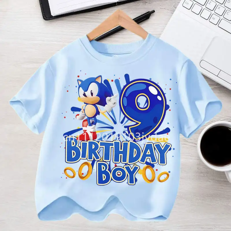 Verjaardag T-shirt Set Sonics Jongens Meisjes Kawaii Katoenen Kleding Cartoon Tops Kleding Korte Mouw Zomer Anime Kleding Leuke Geschenken