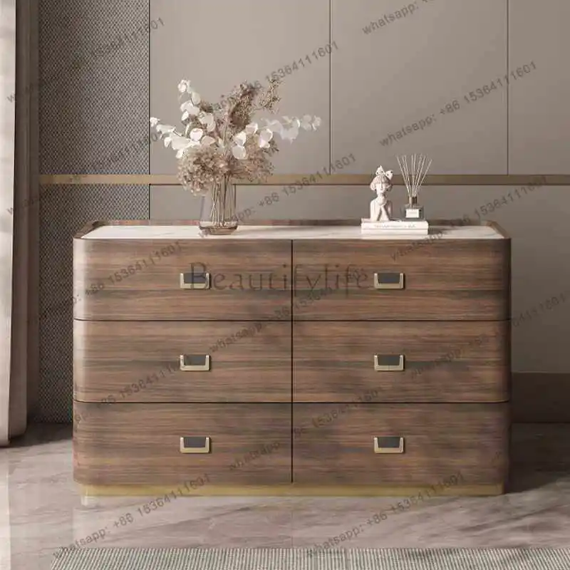 

Italian minimalist bedside storage cabinet simple modern drawer storage living room walnut color table
