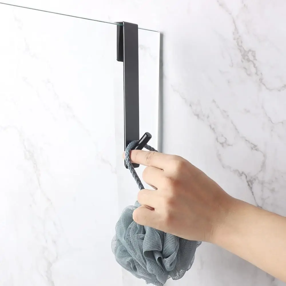 Drilling-Free Stainless Steel Shower Door Hook Space Saving Rustproof Bathroom Hooks Wall Mounted Over The Door Hanger Bathroom