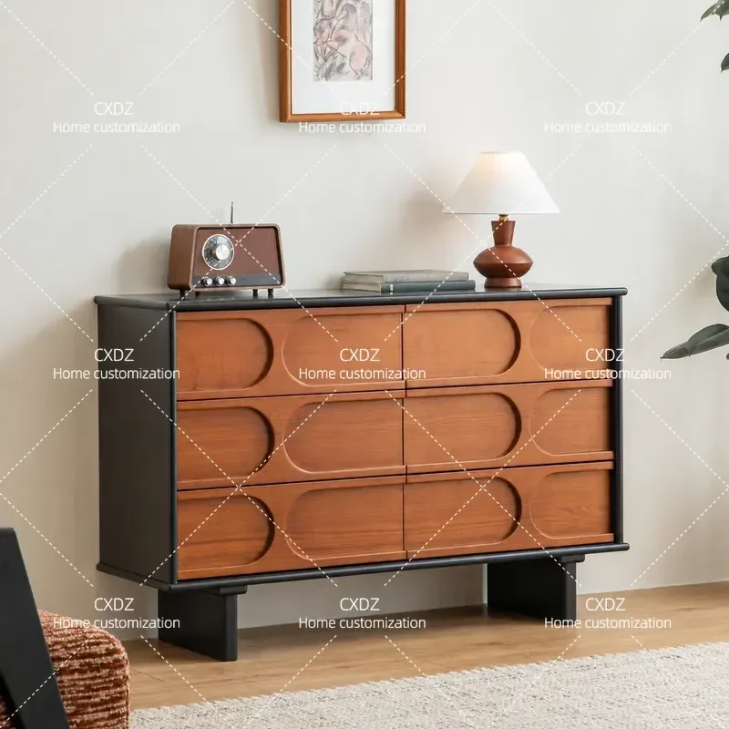 Modern simple six-chest cabinet, antique home living room, dining side cabinet, French retro storage cabinet, drawer cabinet