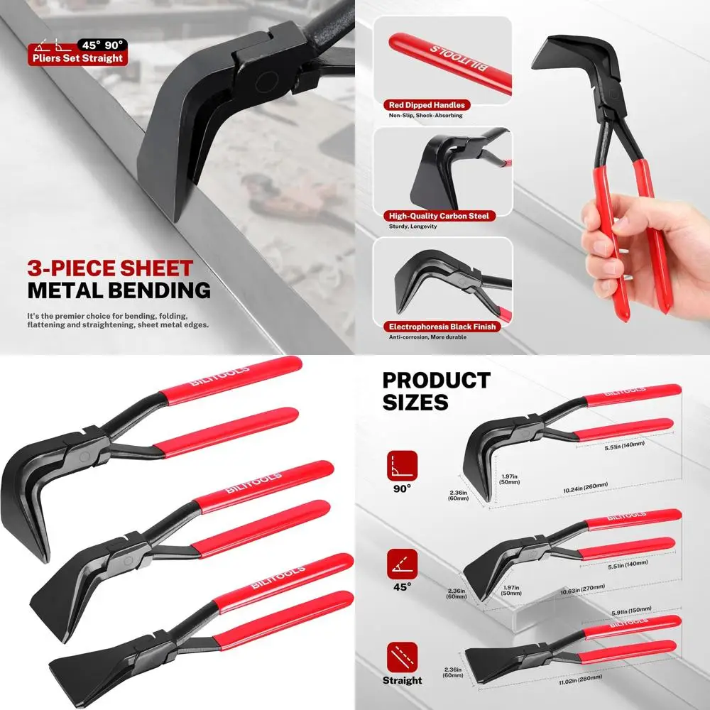 

3-Piece Hand Seamer Sheet Metal Tools, Sheet Metal Bending Pliers Set Straight, 45° & 90° Bending Tool Comfort with Grip Handle