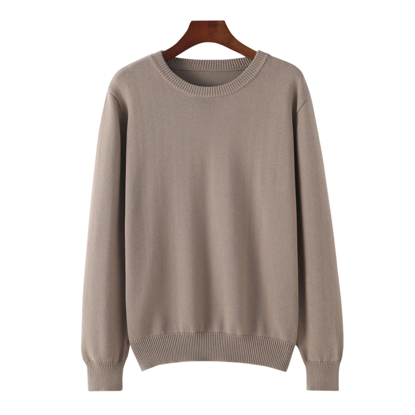 

100% pure cotton men's knitted sweater solid color round neck pullover loose cotton sweater autumn and winter new men's top