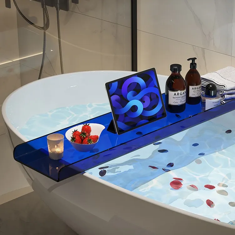 Acrylic light luxury bathtub bath rack household bathroom mobile phone storage transparent bracket bathtub tray