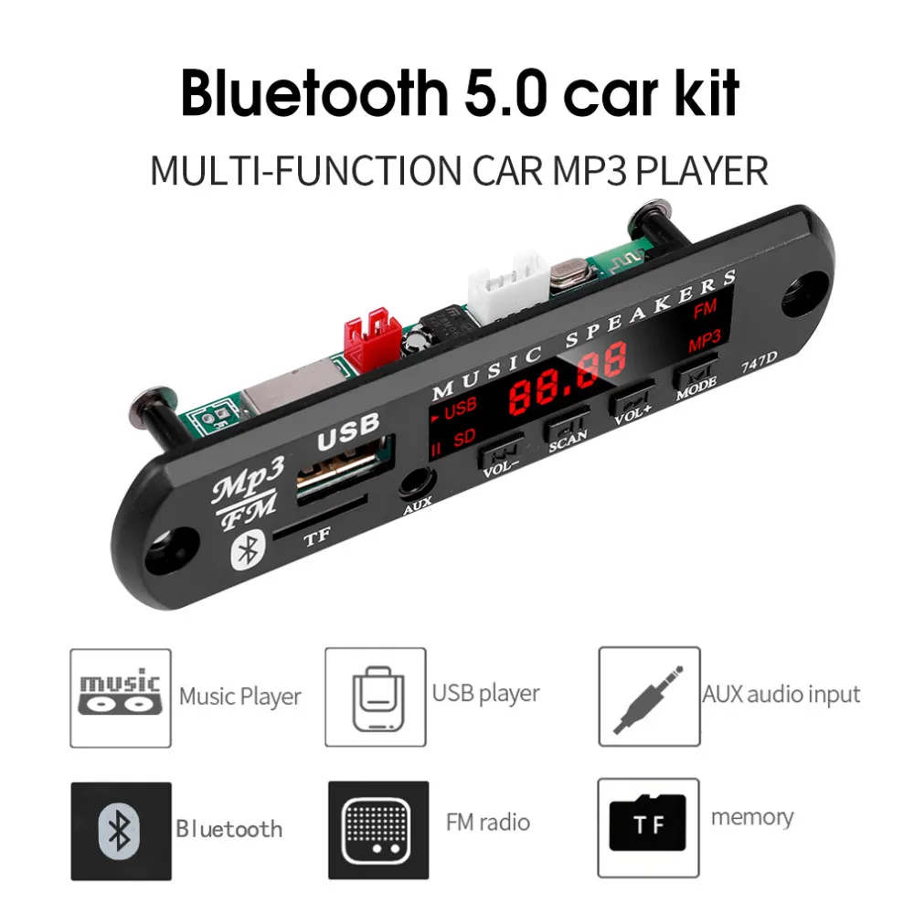 MP3 Player Decoder Board 5V 12V Bluetooth5.0 Amplifier Car FM Radio Module Support FM TF USB AUX Recorders GPS Bracket