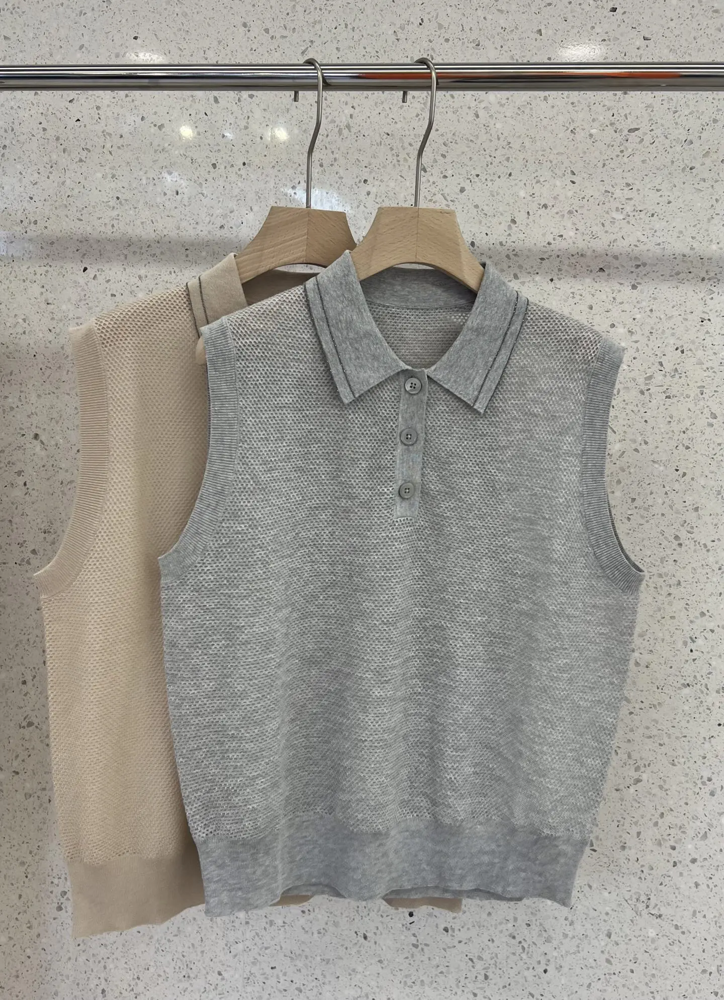 Women's Spring Summer New Collar Sleeveless Silk Linen Knitted Tank Top