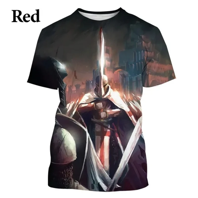 

3D Printed Men's Classic T-shirt Holy Knights Templar Print T-shirt Retro Fashion Round Neck Short Sleeve Male Comfortable Top