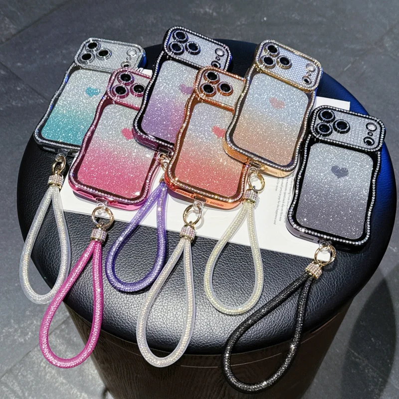 

Instantly Transformable Electroplated Star Diamond Wave Bracelet Phone Case for Apple17PromaxHeart-shaped glitter lens protector