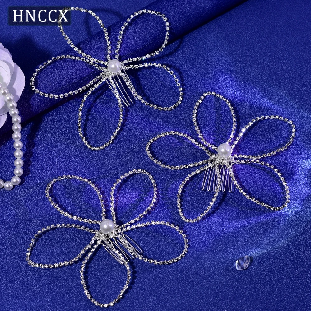 HNCCX Bride Handmade Rhinestone Flower Shape Hair Combs Wedding Pearl Headdress Ornaments Party Bridesmaid Comb Earring CP367