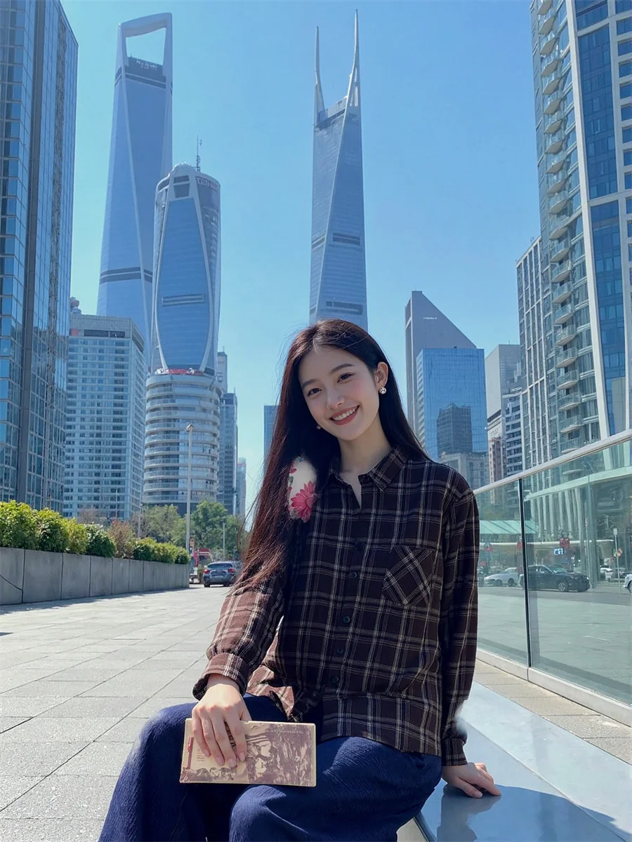 Camicie vintage da donna modello scozzese stile coreano moda allentata tutto-fiammifero primavera top femminili studenti popolare quotidiano giovane outfit