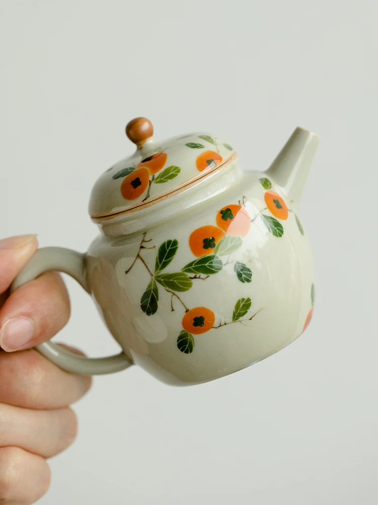 

Pure Hand Drawing Persimmon Sketch Pot Ceramic Single Teapot Household Set Small Making Device with Filter Hole