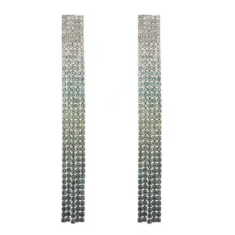 FYUAN Long Tassel Drop Earrings for Women Green Rhinestone Dangle Earrings Fashion Jewelry Accessories