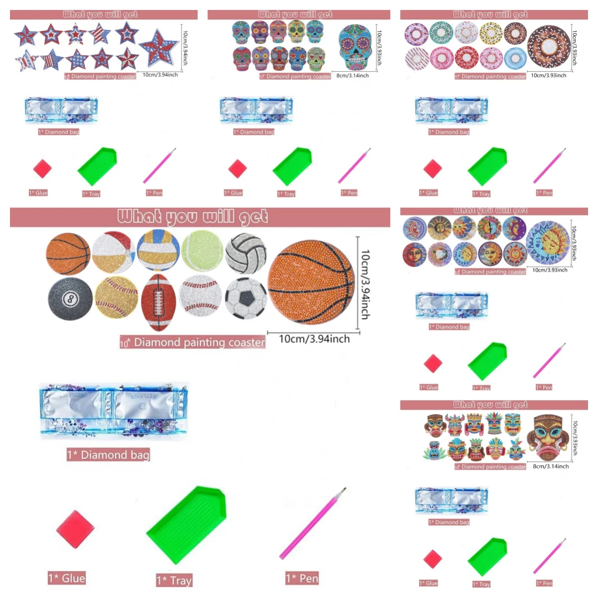 10 DIY Cartoon-Themed Diamond-Painted Coasters Set, Non-Shelf Anti-Slip Wooden Coasters, Living Room, Kitchen