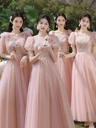 4 Styles Pink Bridesmaid Dresses Sweet V-neck Elegant Sequin Applique Wedding Female Guest Dress A-Line Sisters Group Gown