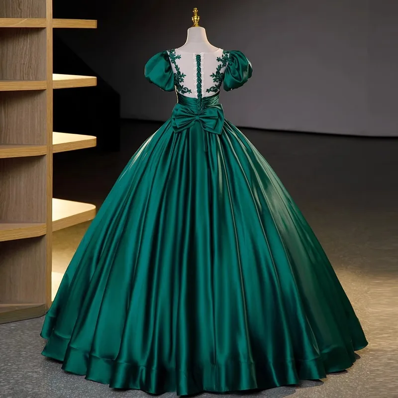 Customized Green Ball Gown Quinceanera Dresses Appliques Satin Prom Birthday Party Gowns Formal Occasion Vestido De Noche