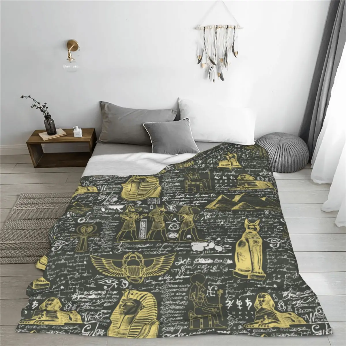 

Retro Style Ancient Egypt Hieroglyphs Blanket Cover Flannel Warm Throw Blanket for Home Couch Bed Rug