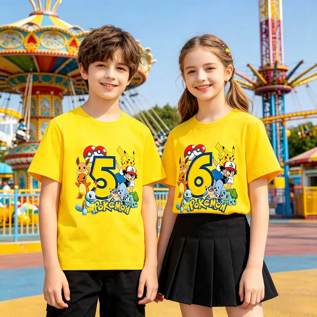 2026 Sommer Pokémon Pikachu Kurzarm-T-Shirts für Kinder und Jugendliche aus Baumwolle – Süße, vielseitige, lässige, locker sitzende Oberteile