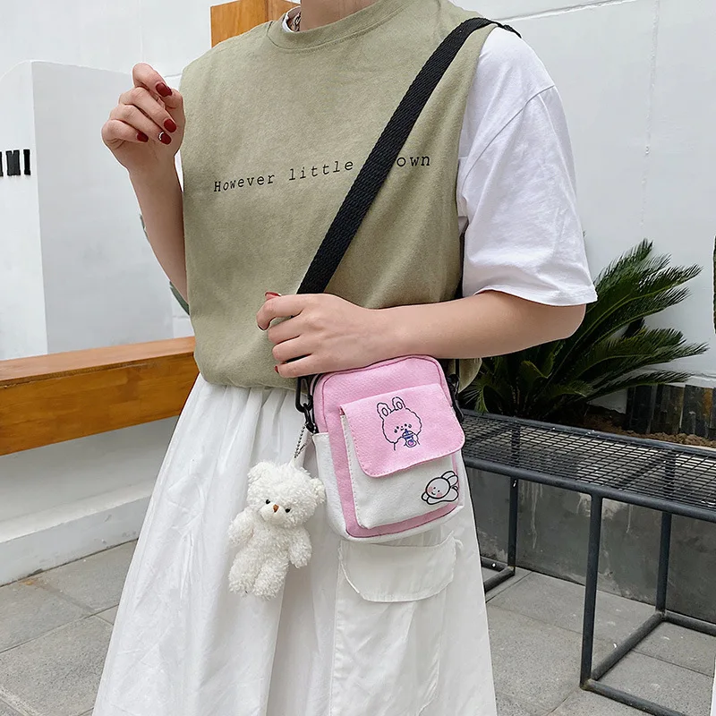 

2023 Canvas Shoulder Women's Crossbody Bag Small Korean Fashion Messenger Bag for Girl Students Cotton Cloth Female Handbags