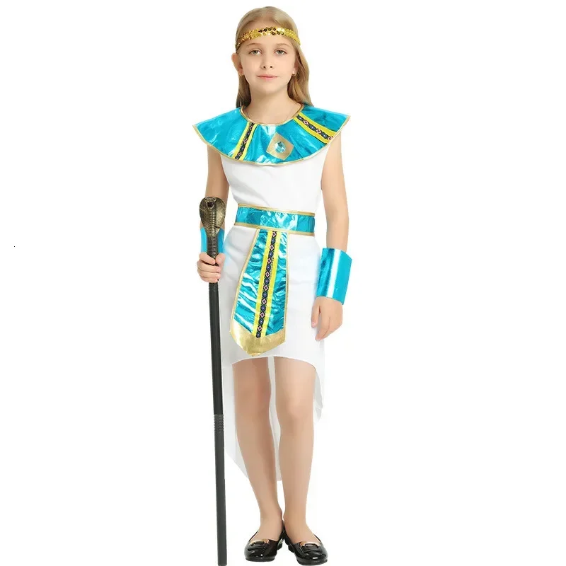 子供のための古代エジプトのファラクレオパスプリンセスコスチューム,コスプレスーツ,ハロウィーンの服,王子,男の子,mn7